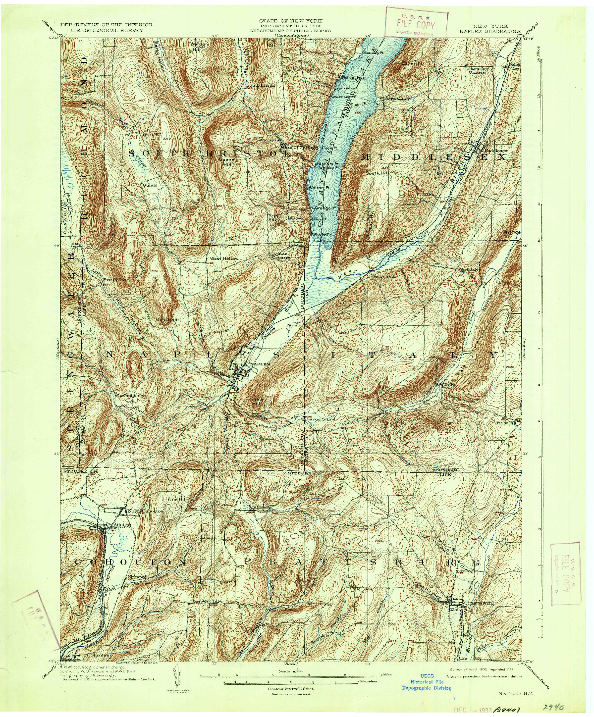 USGS 1:62500-SCALE QUADRANGLE FOR NAPLES, NY 1903