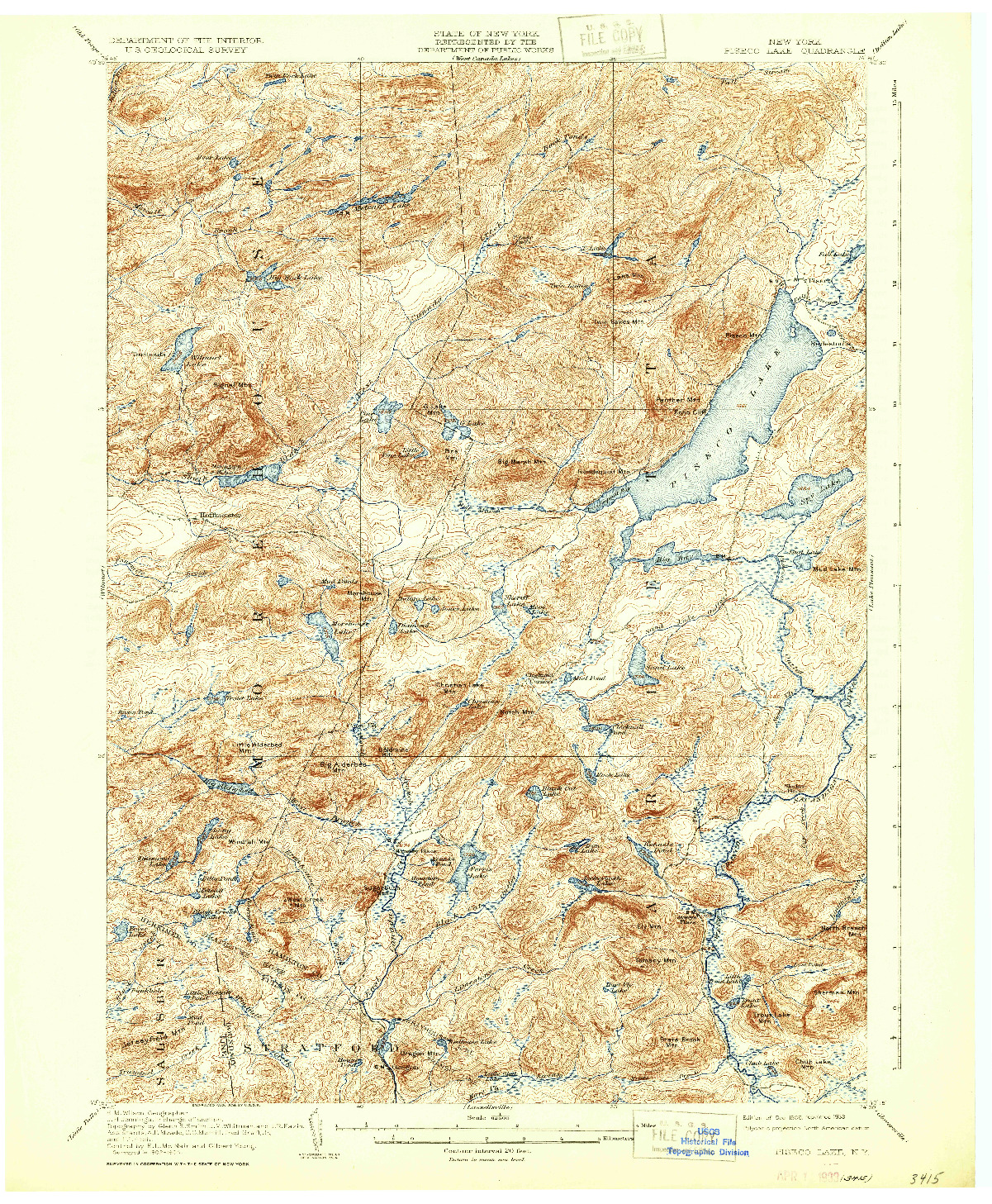 USGS 1:62500-SCALE QUADRANGLE FOR PISECO LAKE, NY 1906