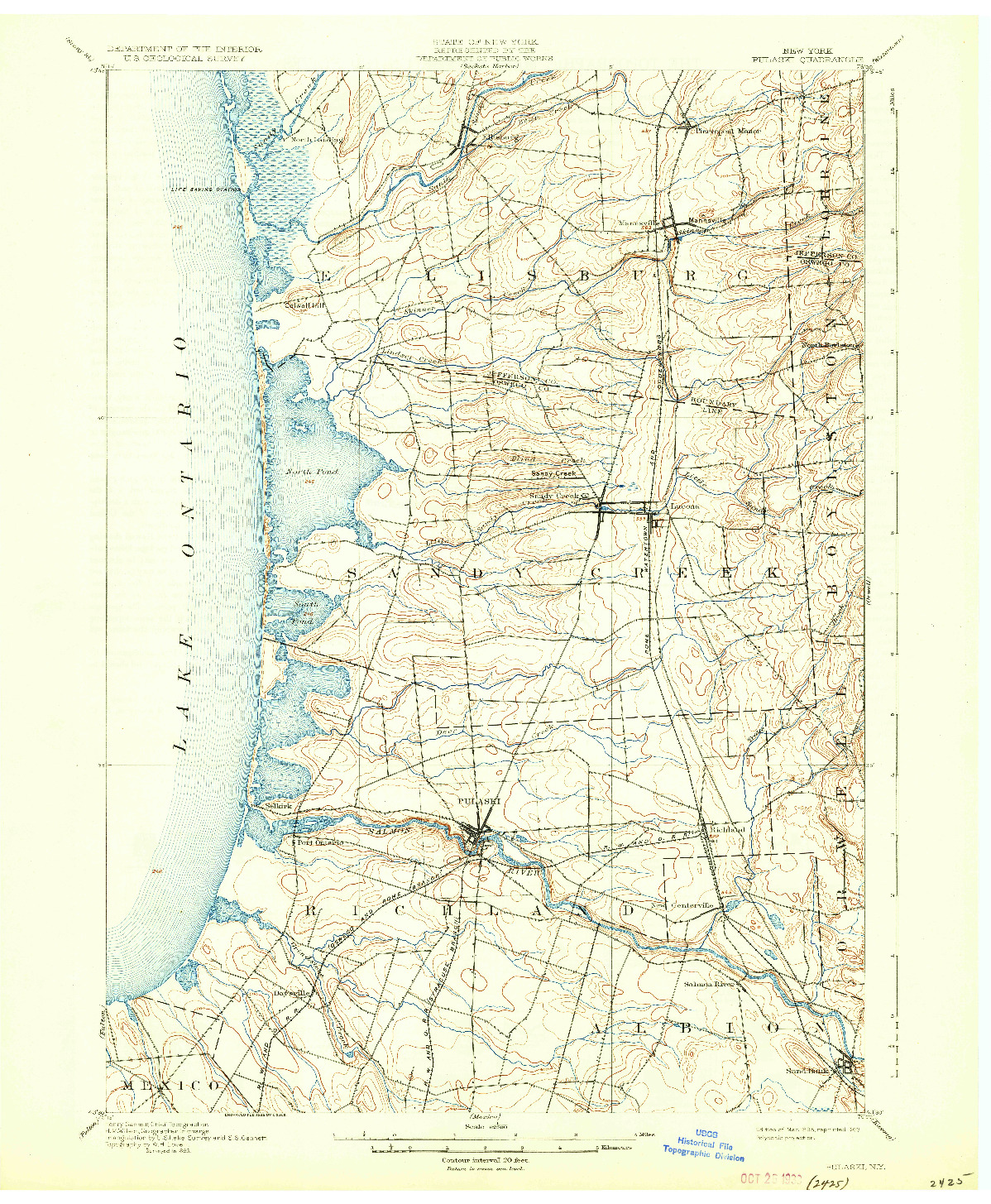 USGS 1:62500-SCALE QUADRANGLE FOR PULASKI, NY 1895