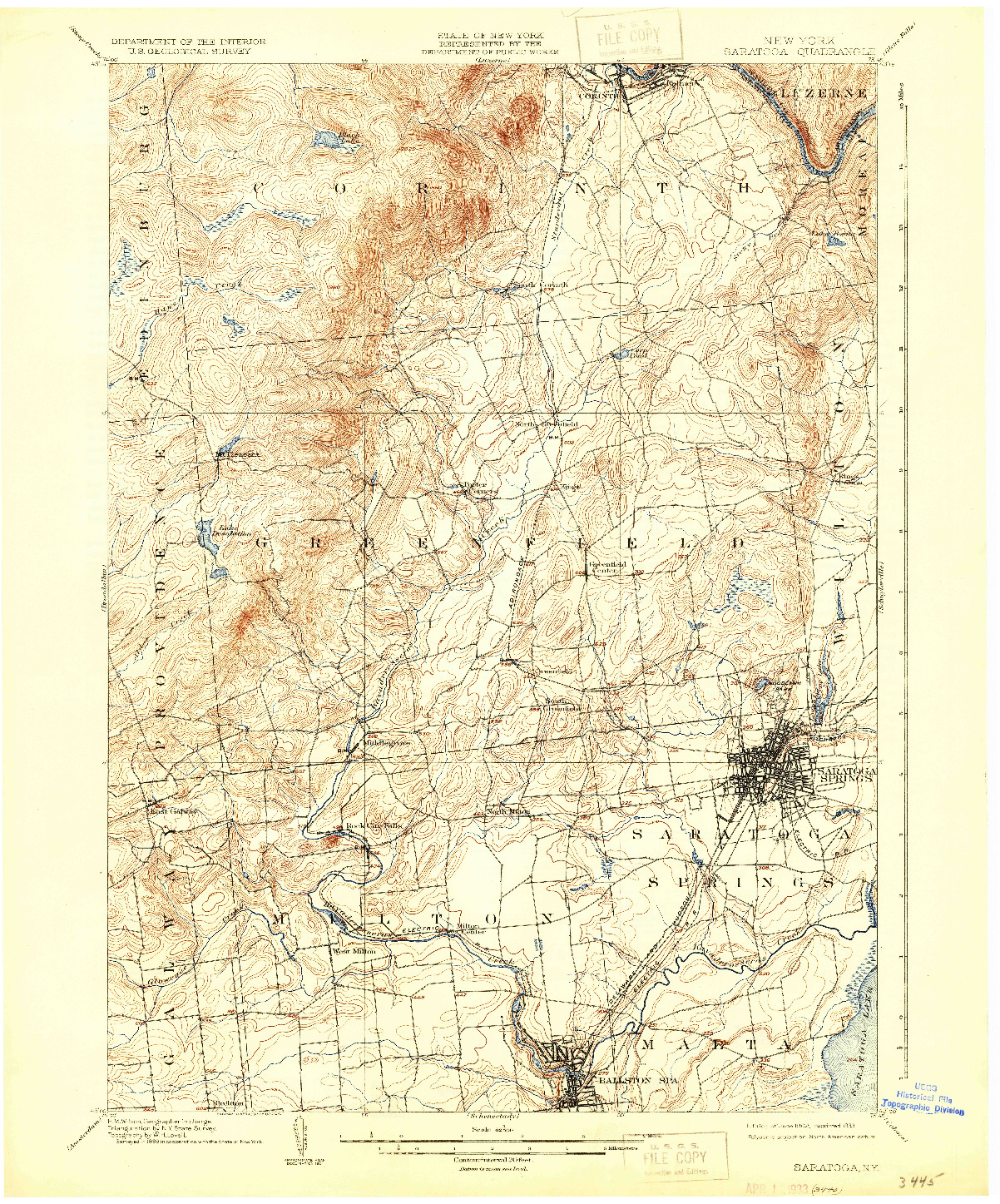 USGS 1:62500-SCALE QUADRANGLE FOR SARATOGA, NY 1902