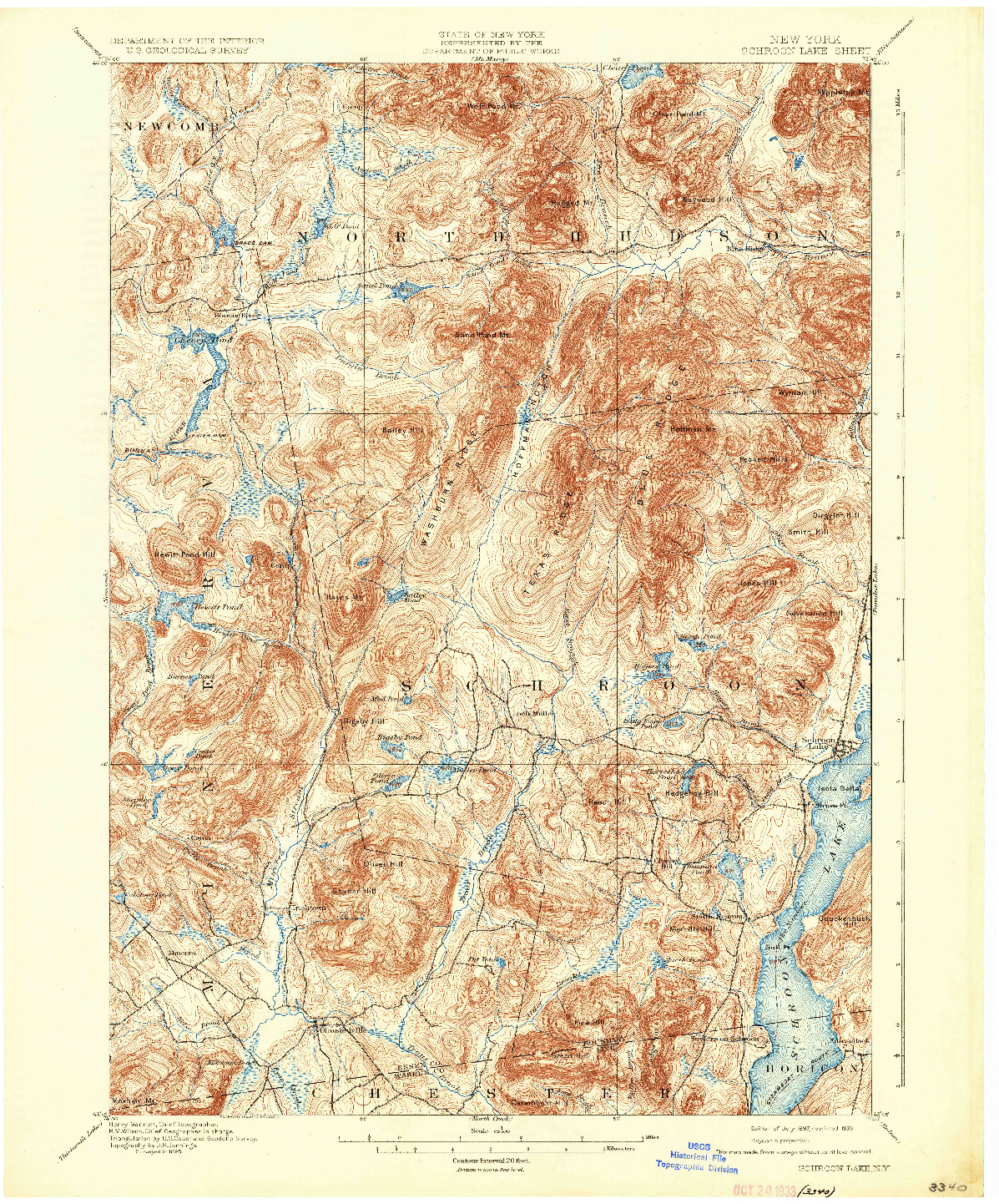 USGS 1:62500-SCALE QUADRANGLE FOR SCHROON LAKE, NY 1897