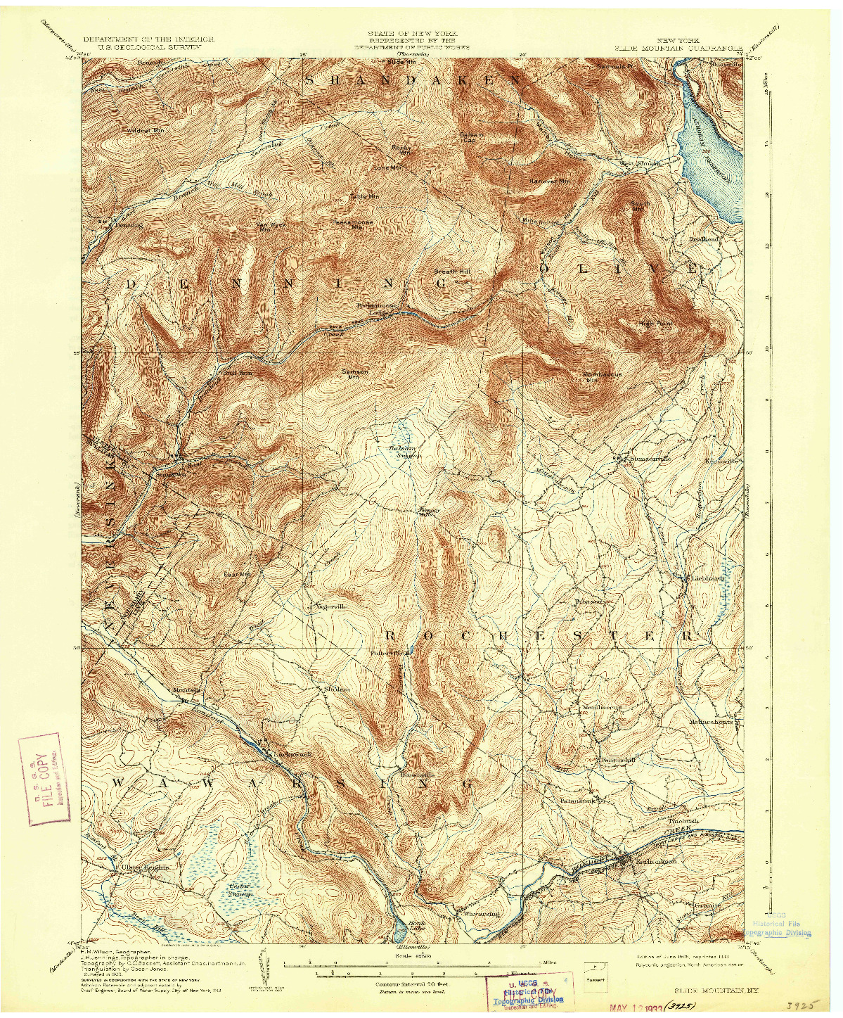 USGS 1:62500-SCALE QUADRANGLE FOR SLIDE MOUNTAIN, NY 1905