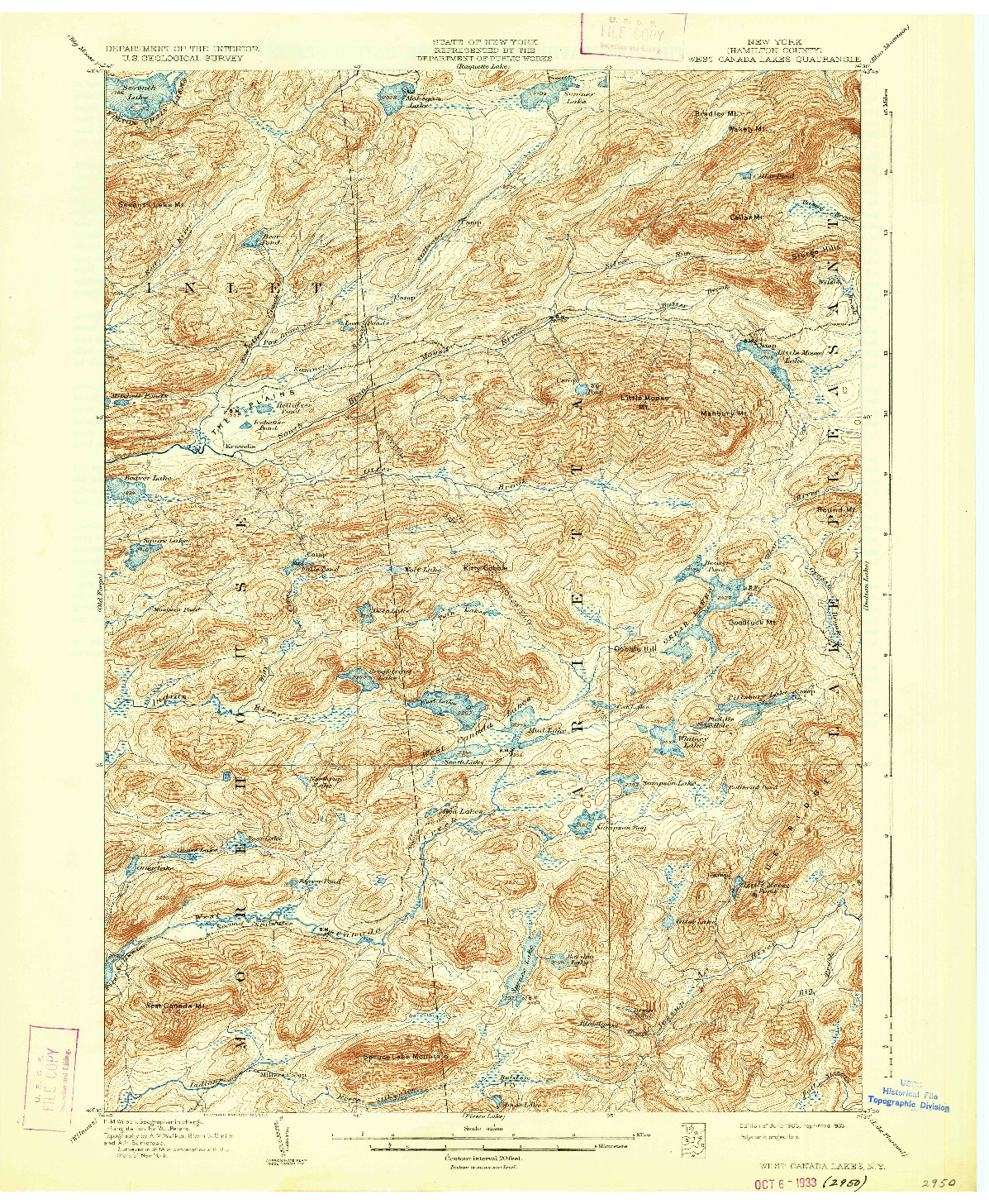 USGS 1:62500-SCALE QUADRANGLE FOR WEST CANADA LAKES, NY 1903