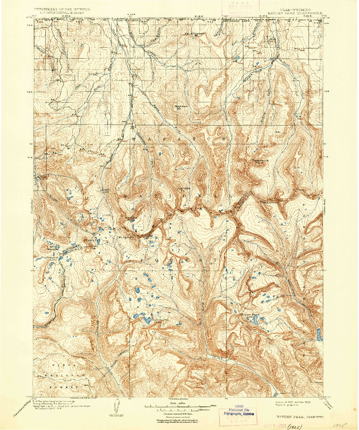 USGS 1:125000-SCALE QUADRANGLE FOR HAYDEN PEAK, UT 1903