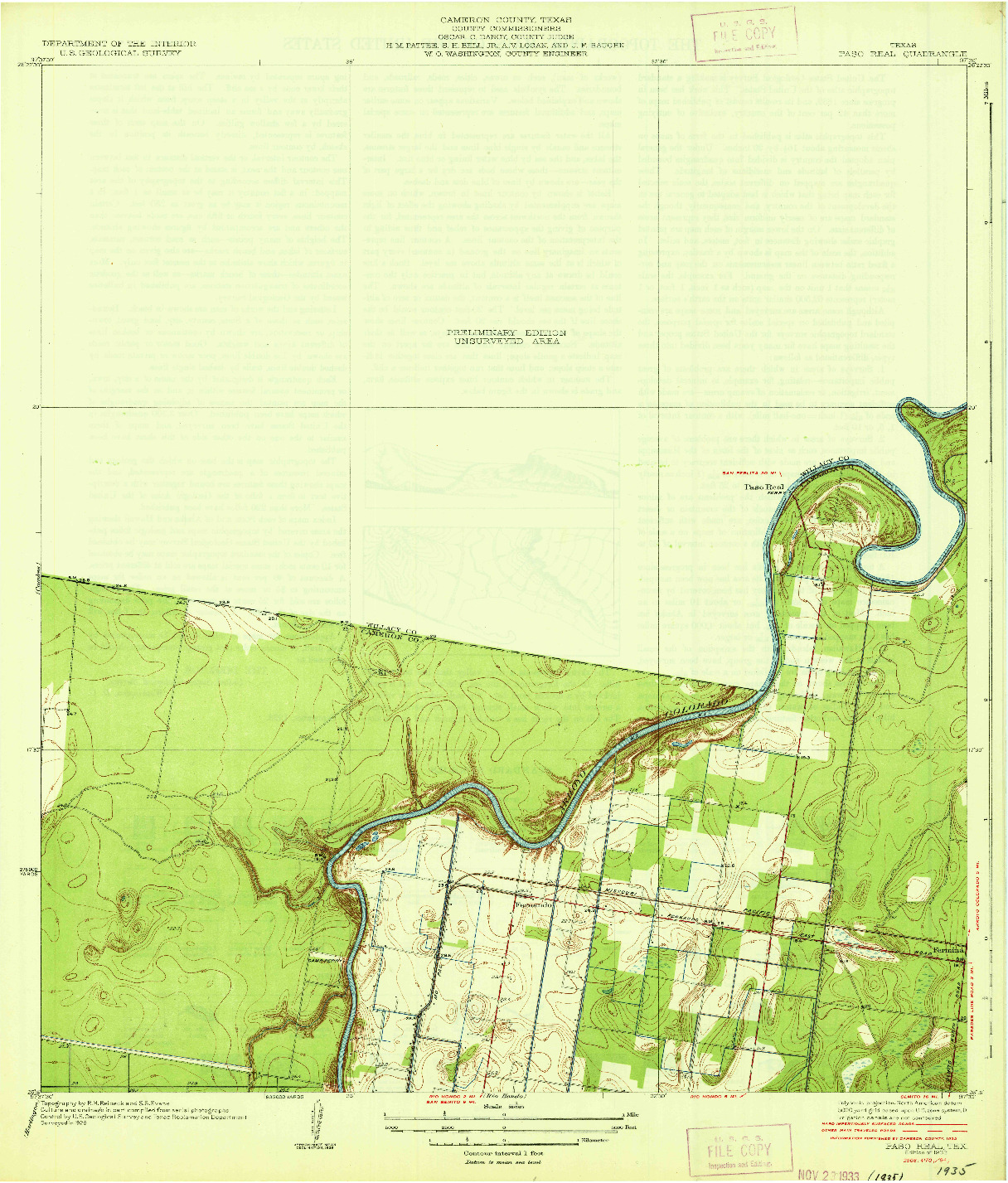 USGS 1:31680-SCALE QUADRANGLE FOR PASO REAL, TX 1933