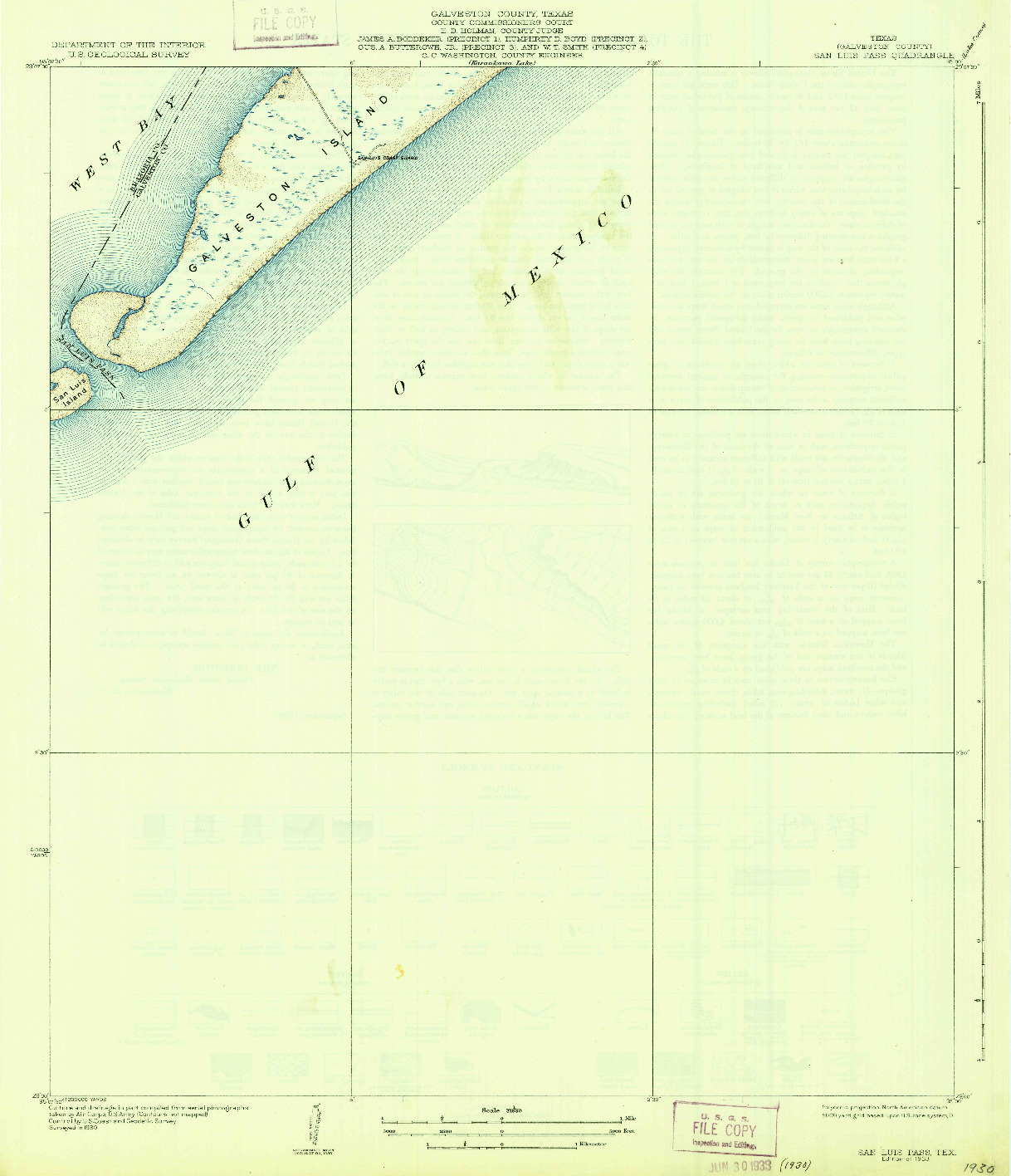 USGS 1:31680-SCALE QUADRANGLE FOR SAN LUIS PASS, TX 1933