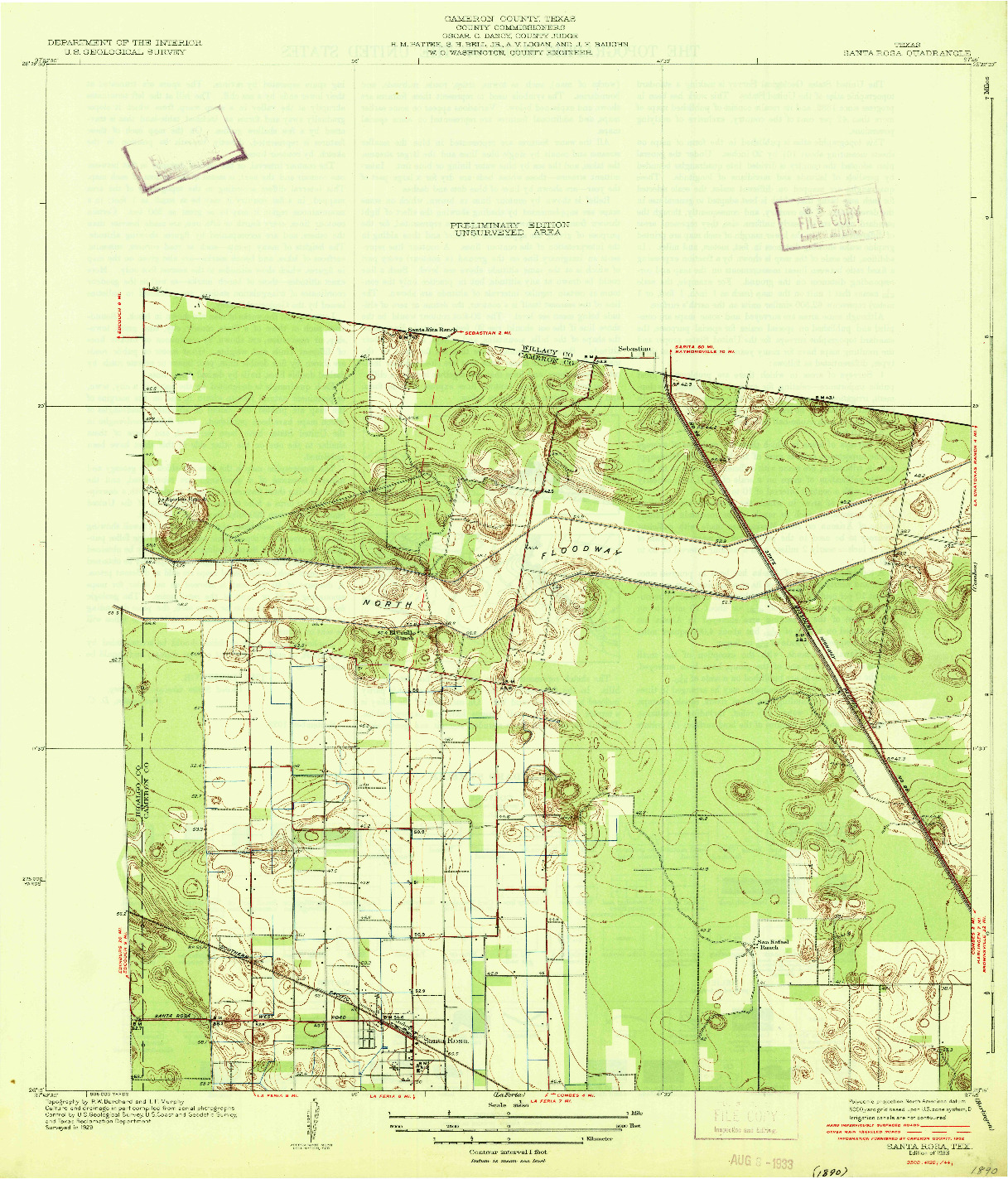 USGS 1:31680-SCALE QUADRANGLE FOR SANTA ROSA, TX 1933