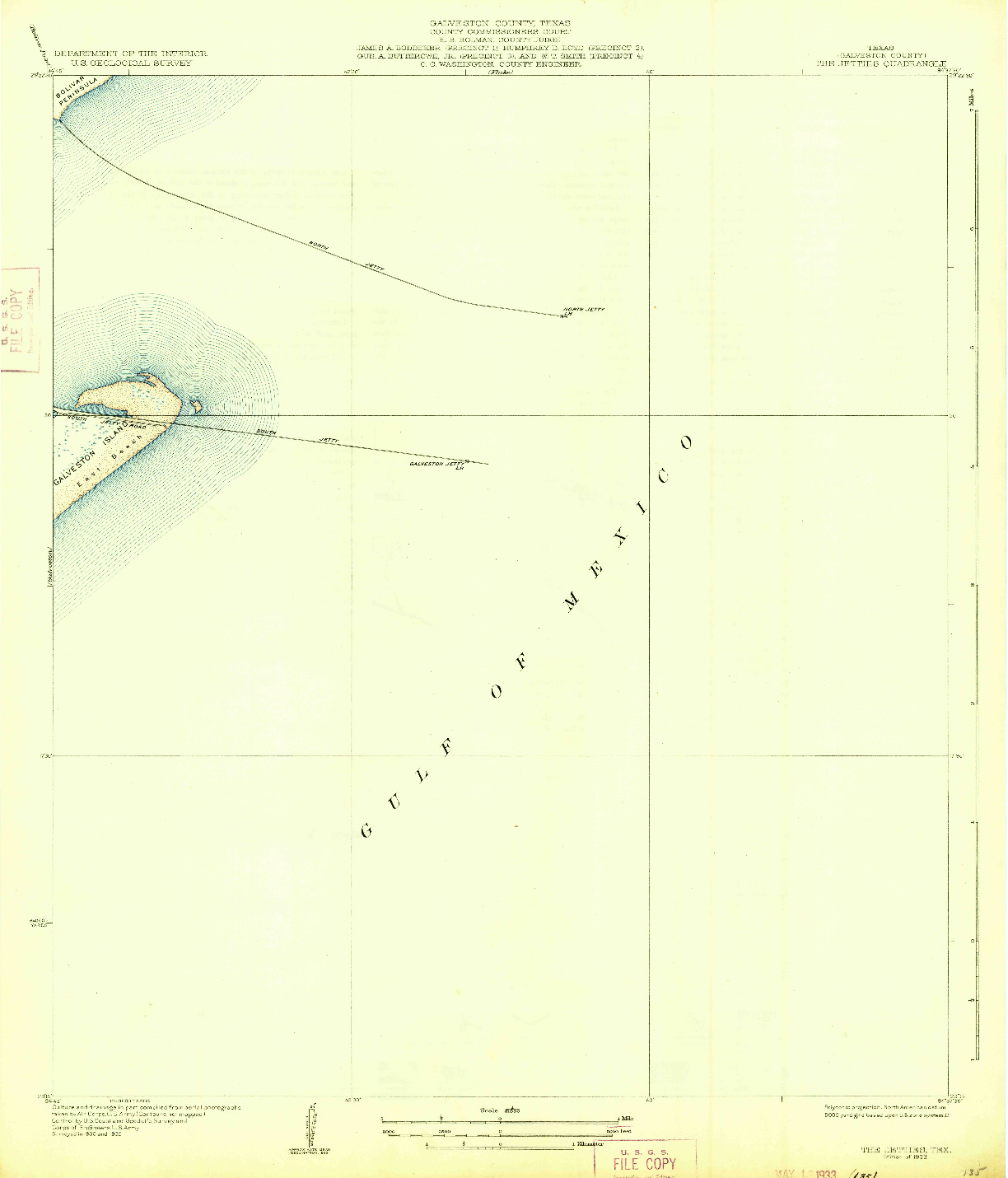 USGS 1:31680-SCALE QUADRANGLE FOR THE JETTIES, TX 1933