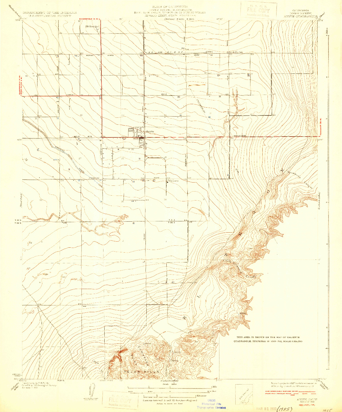 USGS 1:31680-SCALE QUADRANGLE FOR ARVIN, CA 1933