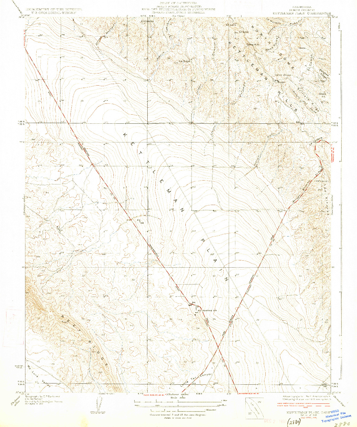 USGS 1:31680-SCALE QUADRANGLE FOR KETTLEMAN PLAIN, CA 1933