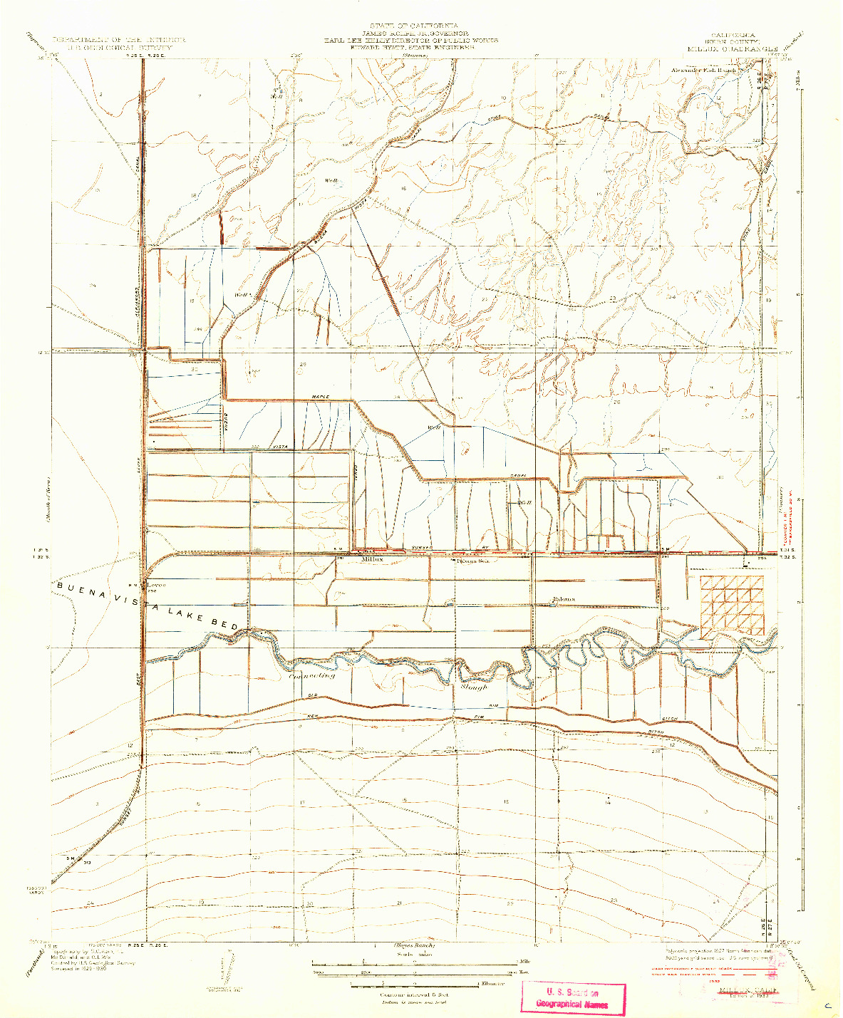 USGS 1:31680-SCALE QUADRANGLE FOR MILLUX, CA 1933