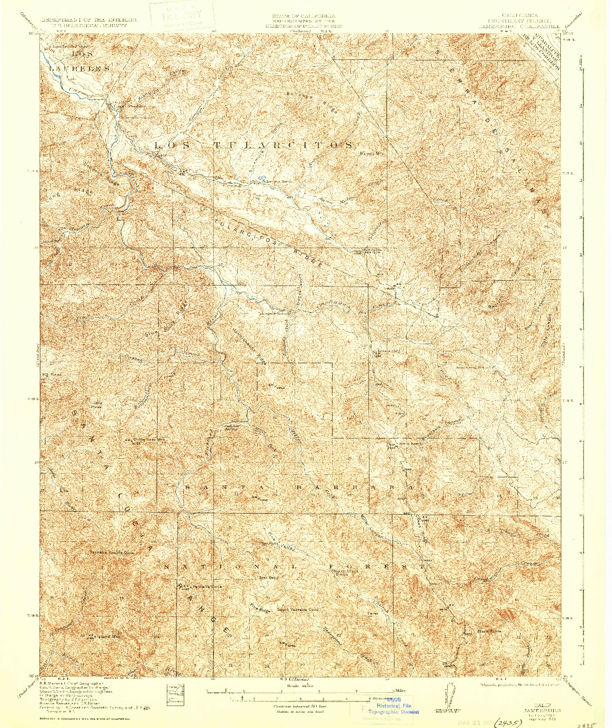 USGS 1:62500-SCALE QUADRANGLE FOR JAMESBURG, CA 1921