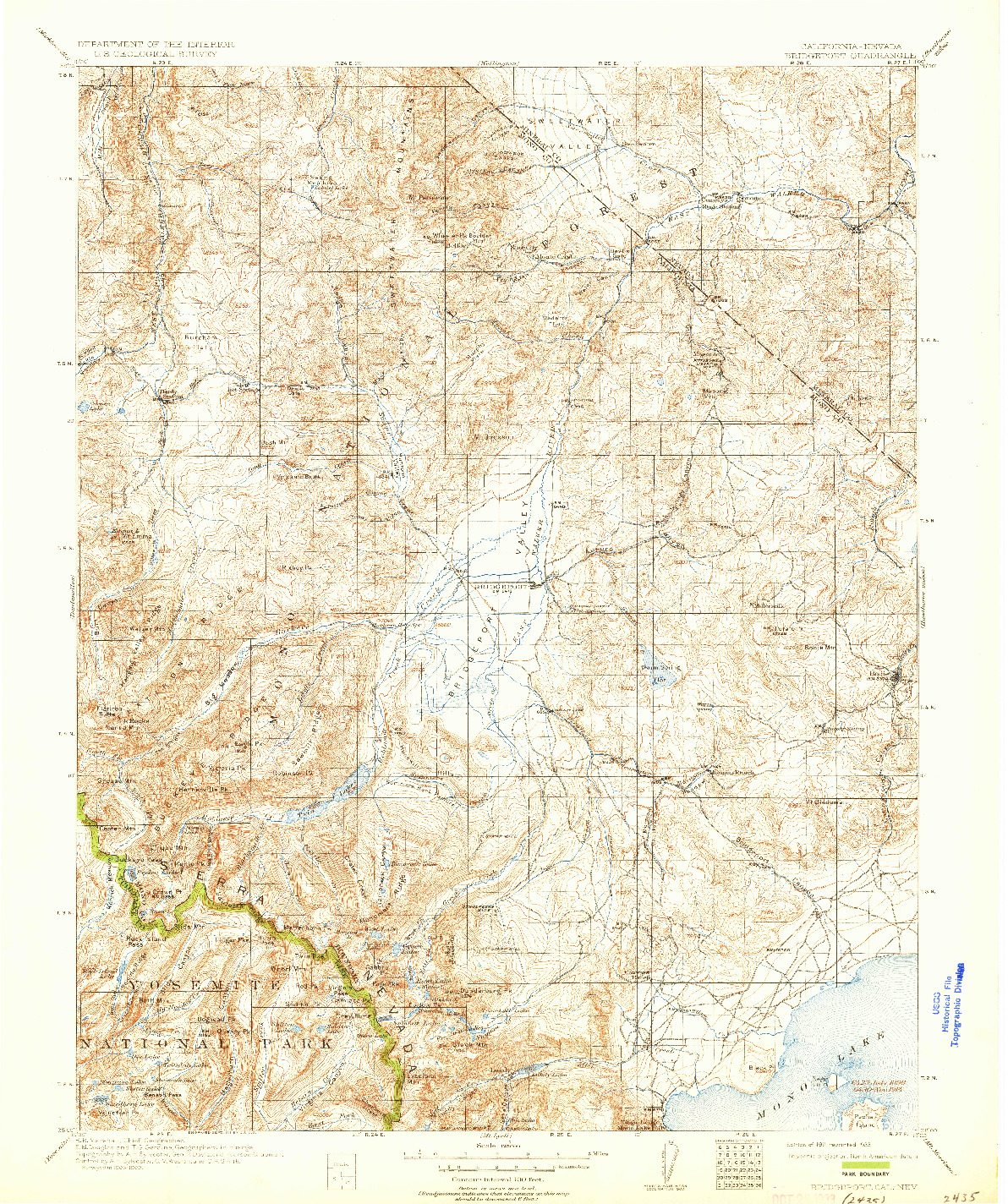 USGS 1:125000-SCALE QUADRANGLE FOR BRIDGEPORT, CA 1911