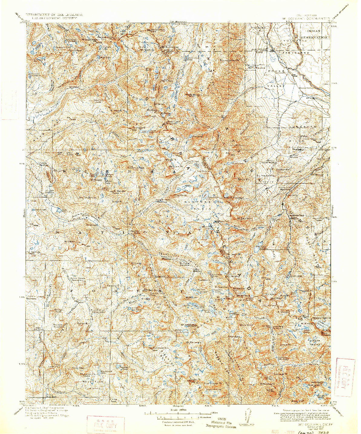 USGS 1:125000-SCALE QUADRANGLE FOR MT. GODDARD, CA 1912