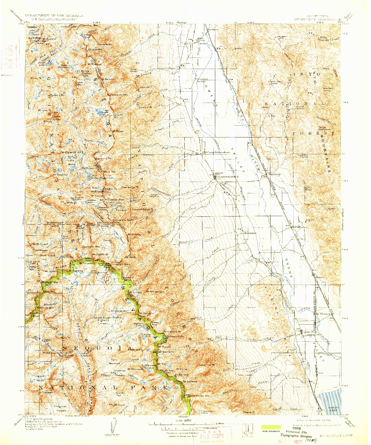 USGS 1:125000-SCALE QUADRANGLE FOR MT. WHITNEY, CA 1907