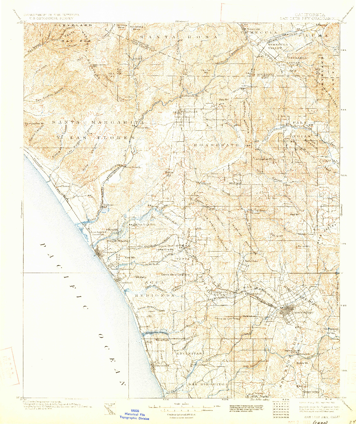 USGS 1:125000-SCALE QUADRANGLE FOR SAN LUIS REY, CA 1901