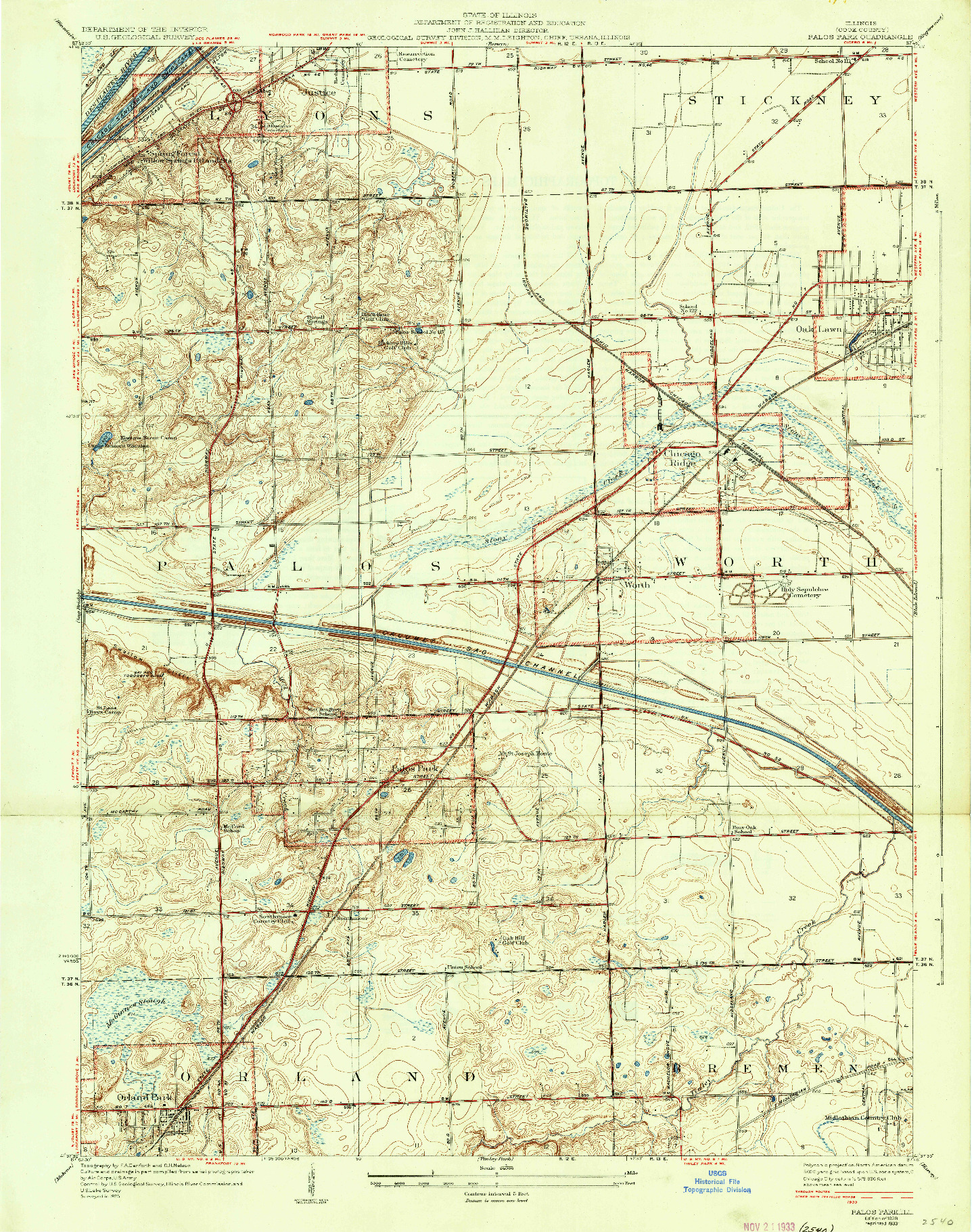 USGS 1:24000-SCALE QUADRANGLE FOR PALOS PARK, IL 1928