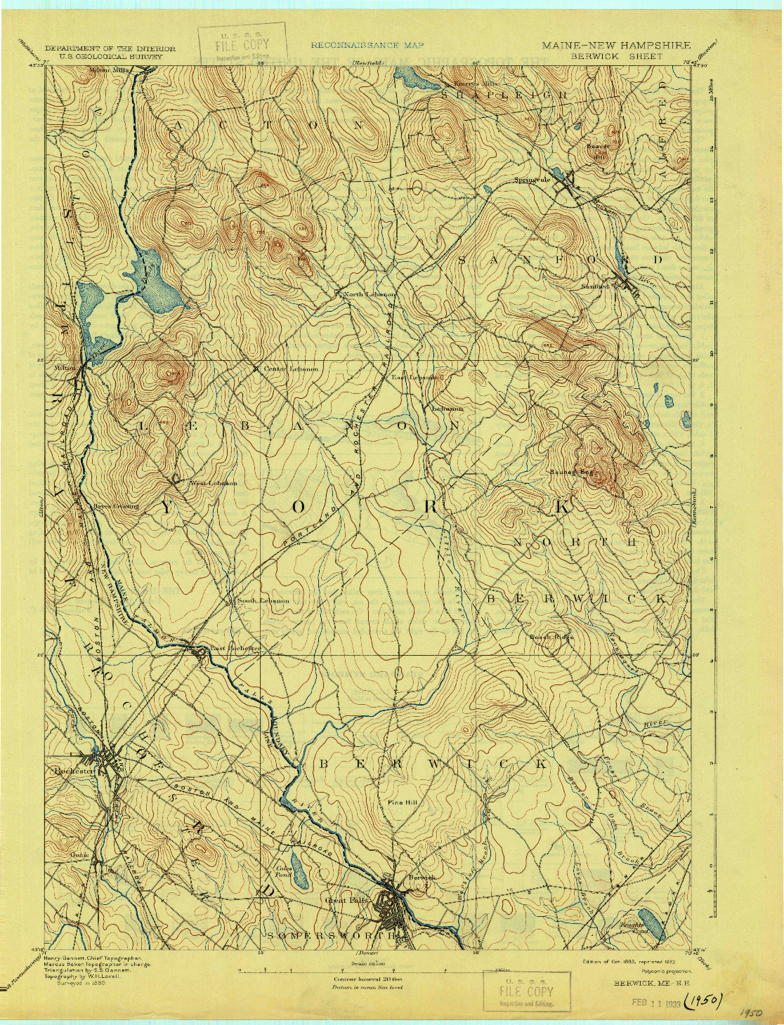 USGS 1:62500-SCALE QUADRANGLE FOR BERWICK, ME 1893