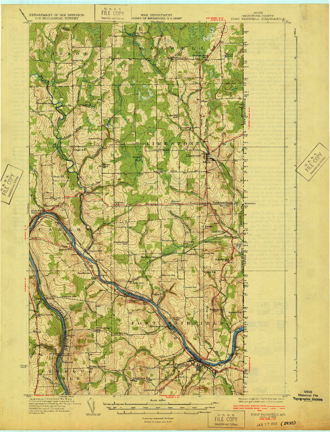 USGS 1:62500-SCALE QUADRANGLE FOR FORT FAIRFIELD, ME 1933