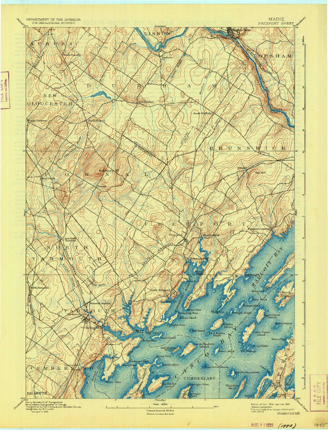 USGS 1:62500-SCALE QUADRANGLE FOR FREEPORT, ME 1892