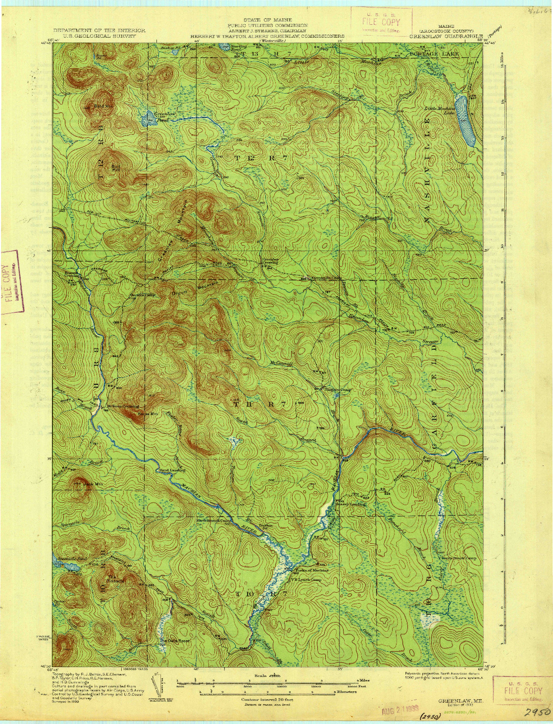 USGS 1:62500-SCALE QUADRANGLE FOR GREENLAW, ME 1933