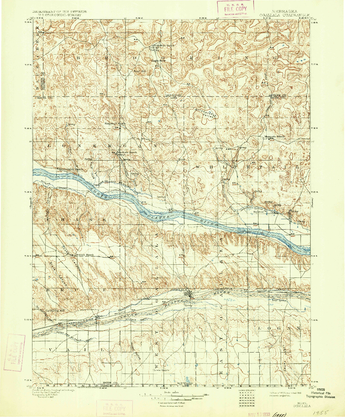 USGS 1:125000-SCALE QUADRANGLE FOR OGALLALA, NE 1900