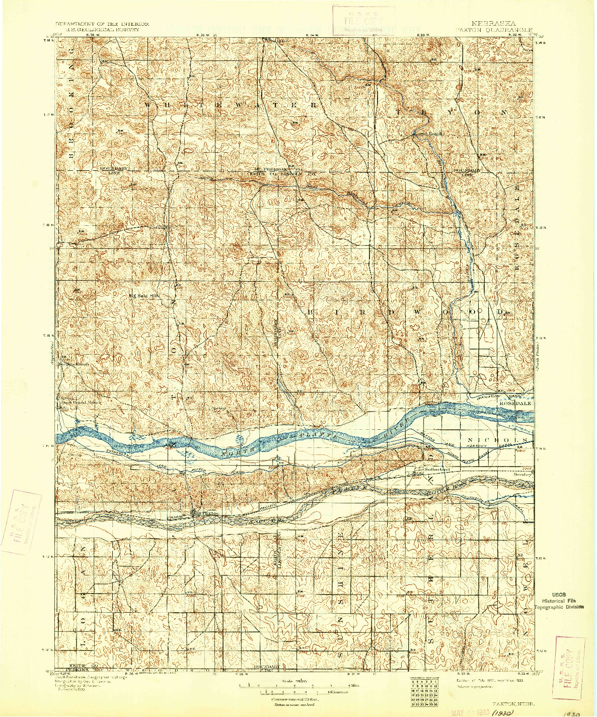 USGS 1:125000-SCALE QUADRANGLE FOR PAXTON, NE 1901