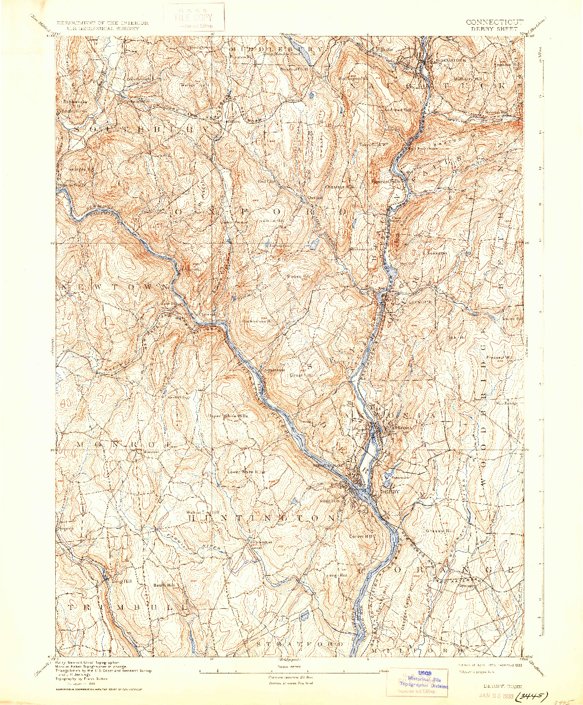 USGS 1:62500-SCALE QUADRANGLE FOR DERBY, CT 1893