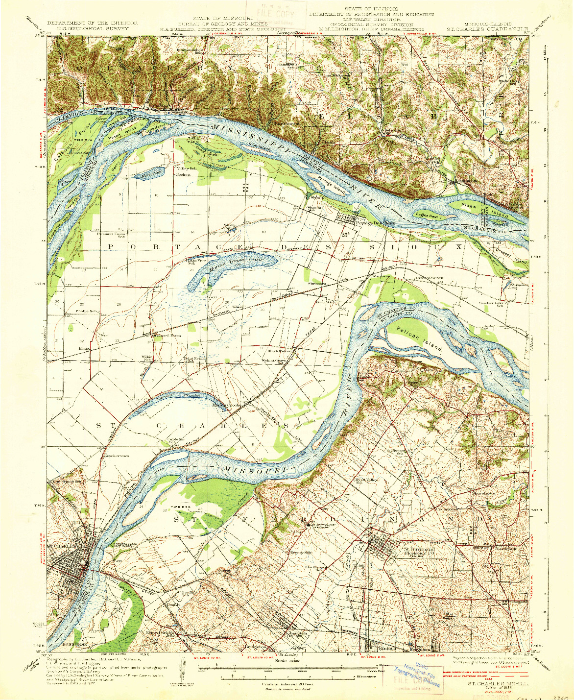 USGS 1:62500-SCALE QUADRANGLE FOR ST. CHARLES, MO 1933