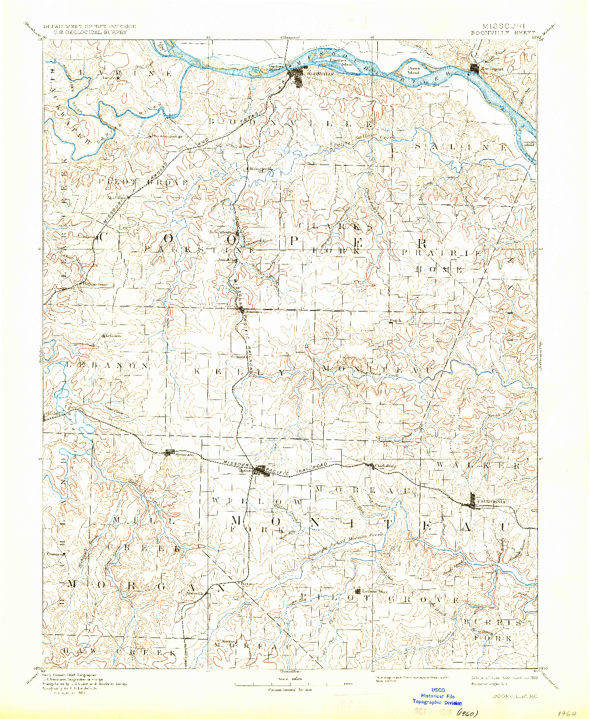 USGS 1:125000-SCALE QUADRANGLE FOR BOONVILLE, MO 1888
