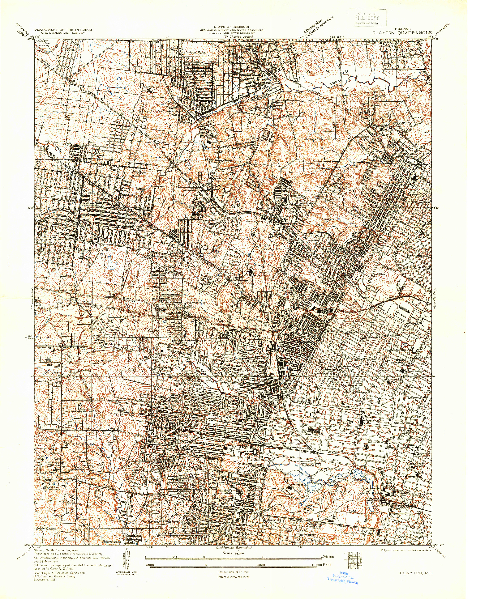 USGS 1:24000-SCALE QUADRANGLE FOR CLAYTON, MO 1933