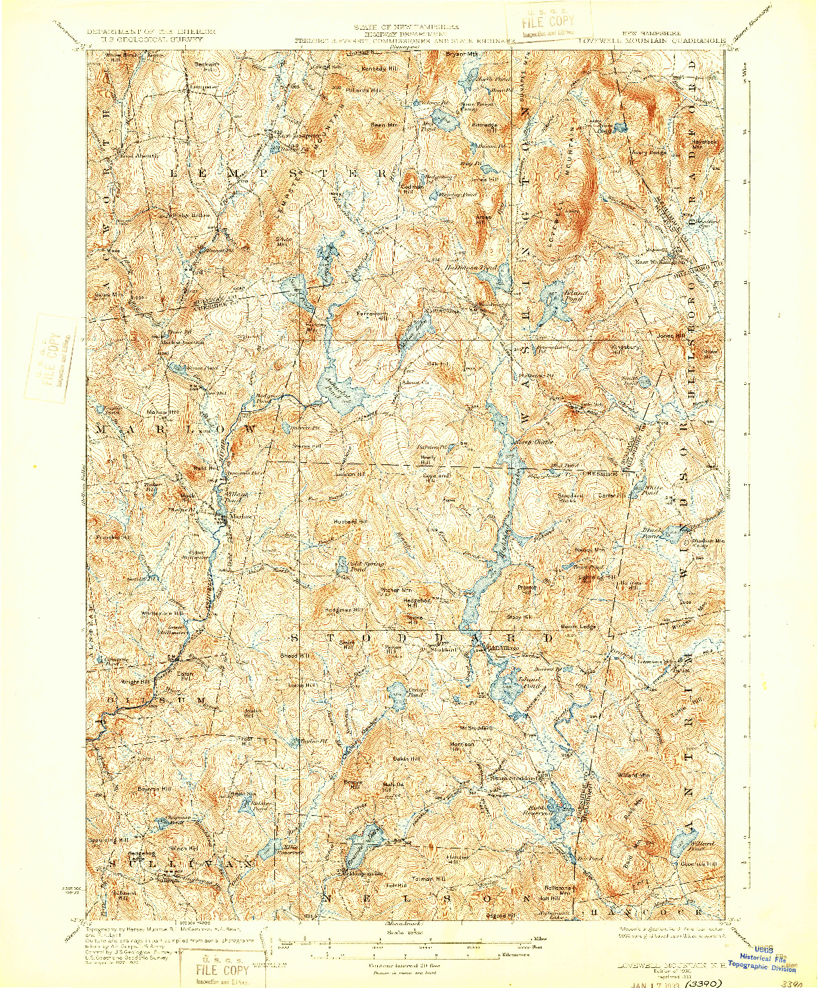 USGS 1:62500-SCALE QUADRANGLE FOR LOVEWELL MOUNTAIN, NH 1930