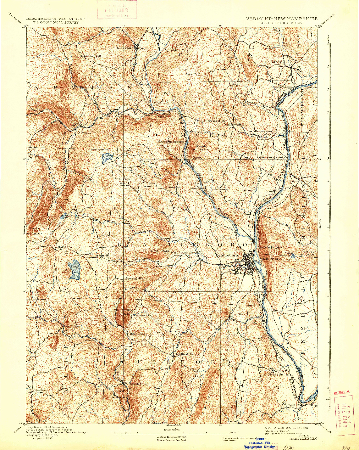 USGS 1:62500-SCALE QUADRANGLE FOR BRATTLEBORO, VT 1893