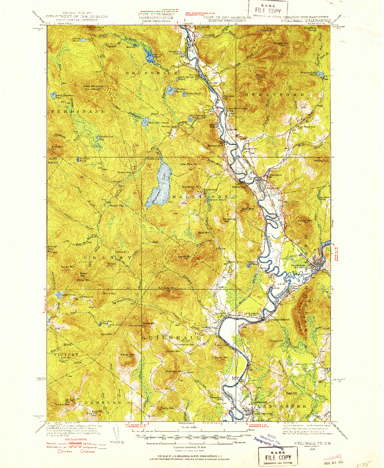 USGS 1:62500-SCALE QUADRANGLE FOR GUILDHALL, VT 1933