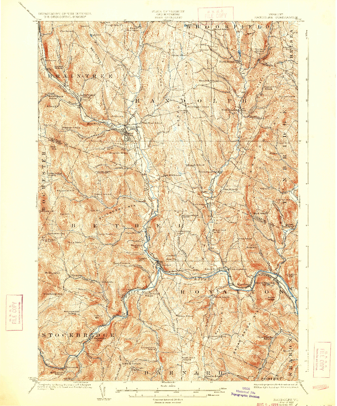 USGS 1:62500-SCALE QUADRANGLE FOR RANDOLPH, VT 1926