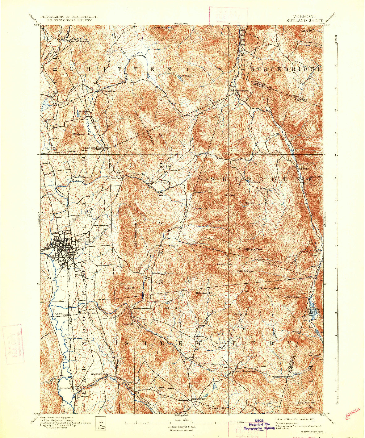 USGS 1:62500-SCALE QUADRANGLE FOR RUTLAND, VT 1893