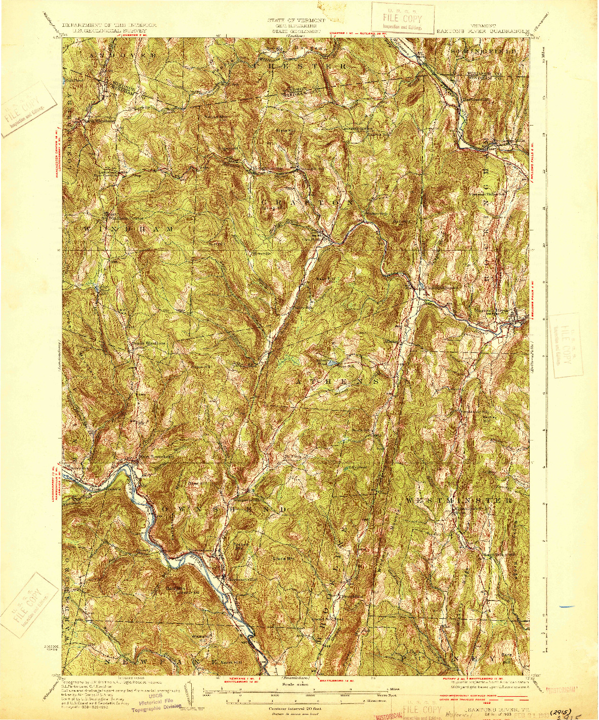 USGS 1:62500-SCALE QUADRANGLE FOR SAXTONS RIVER, VT 1933