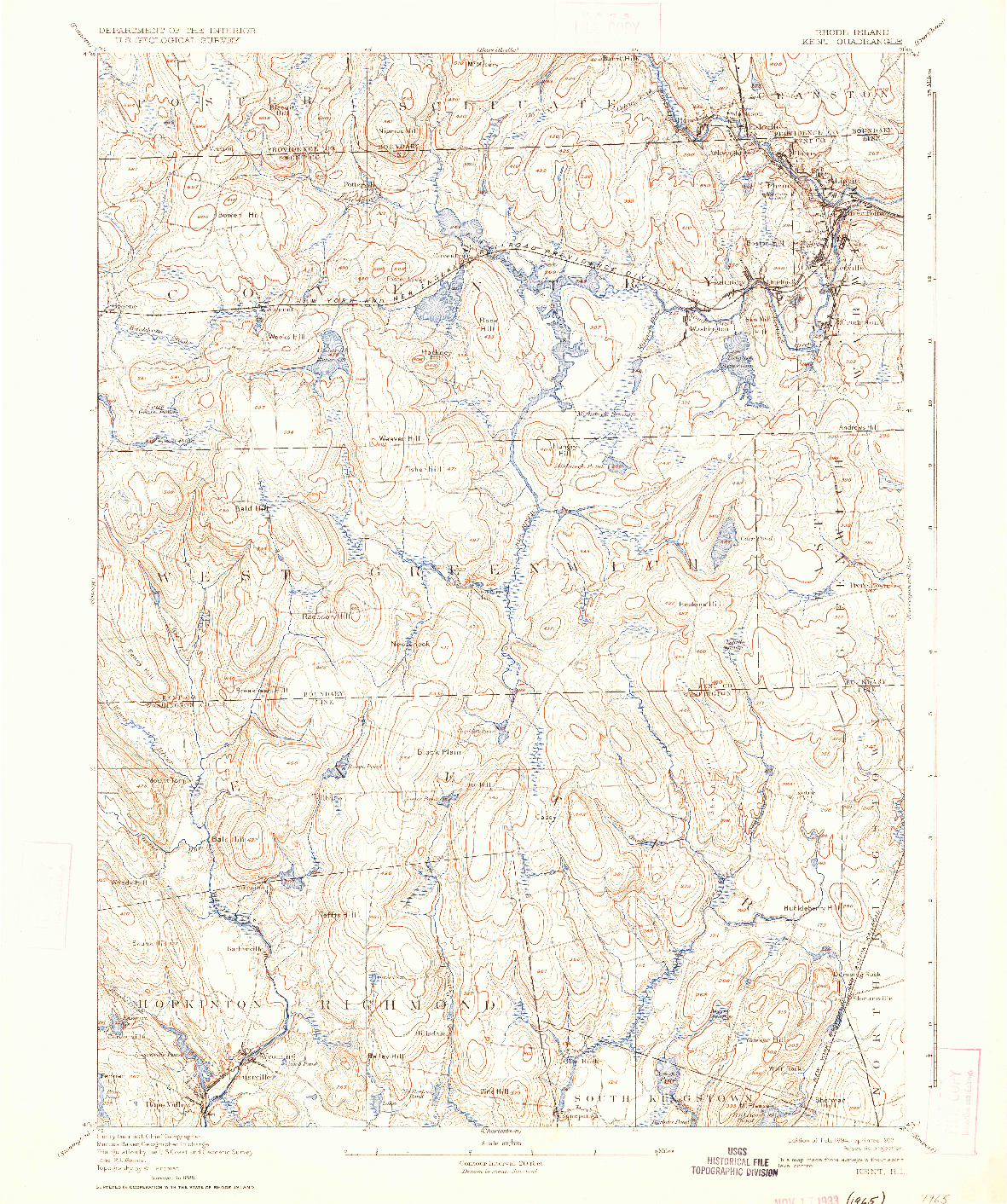 USGS 1:62500-SCALE QUADRANGLE FOR KENT, RI 1894