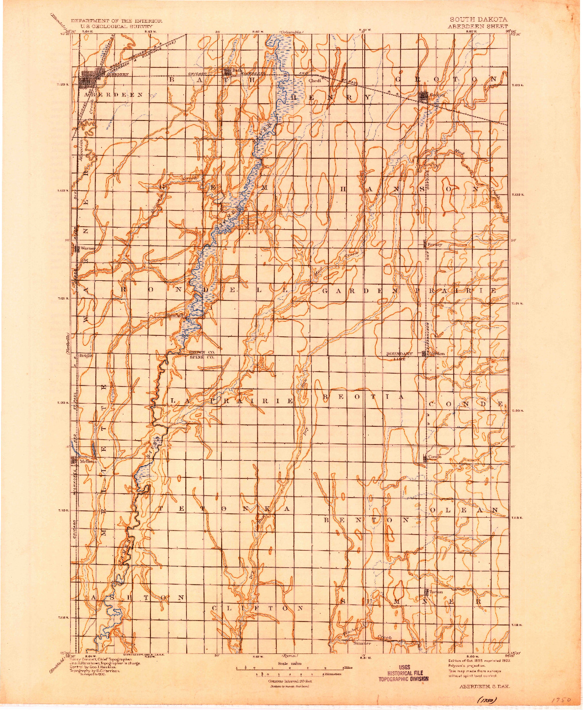 USGS 1:125000-SCALE QUADRANGLE FOR ABERDEEN, SD 1895