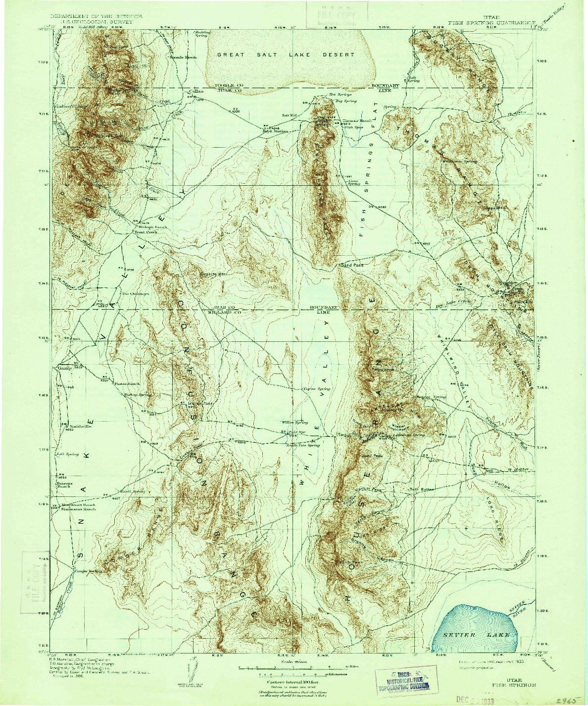 USGS 1:250000-SCALE QUADRANGLE FOR FISH SPRINGS, UT 1910