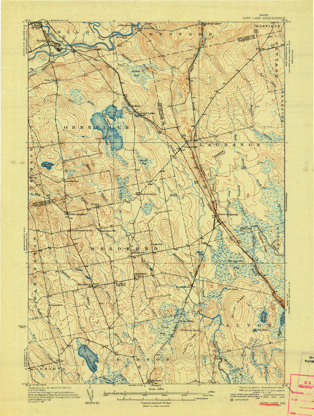 USGS 1:62500-SCALE QUADRANGLE FOR BOYD LAKE, ME 1933