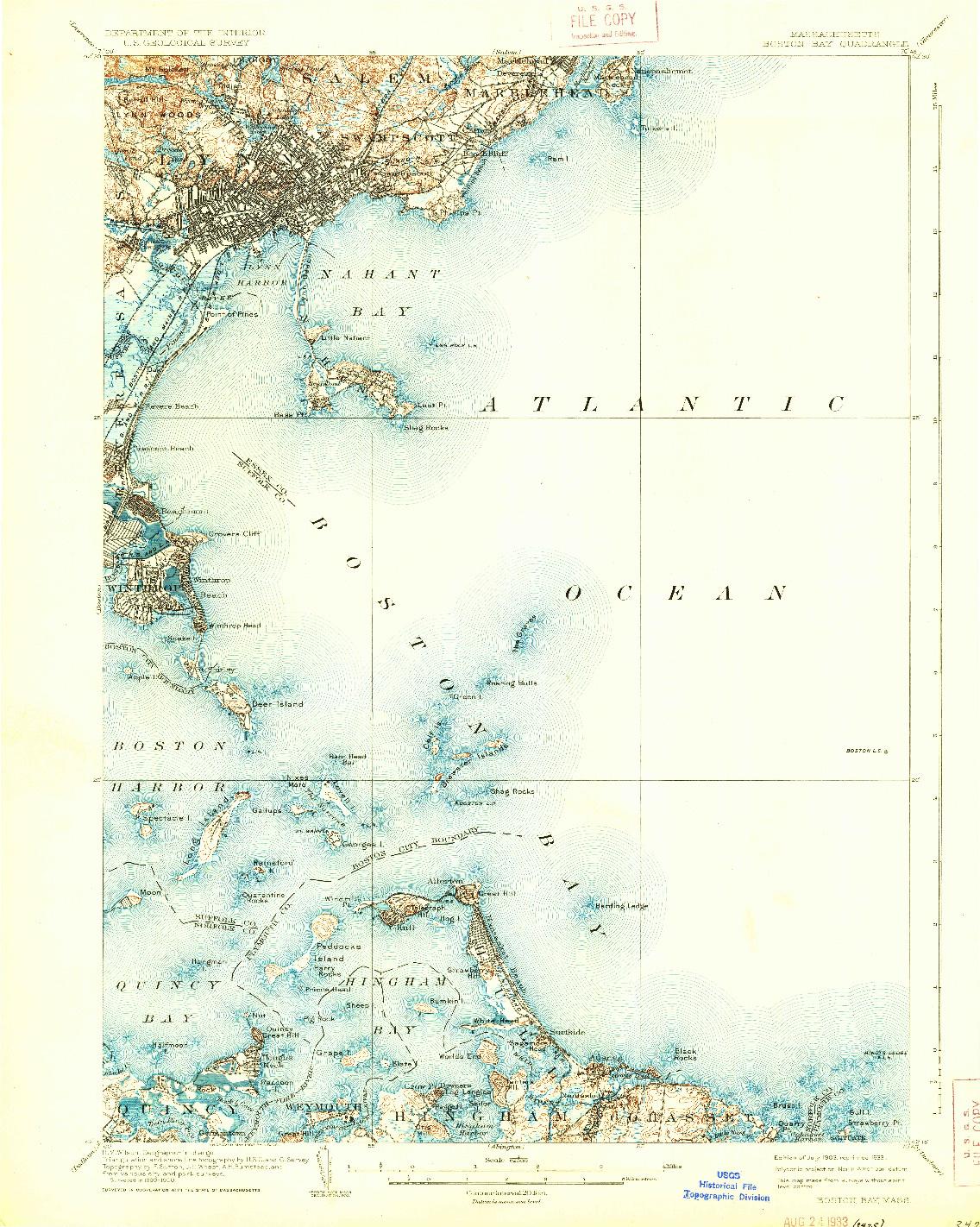 USGS 1:62500-SCALE QUADRANGLE FOR BOSTON BAY, MA 1903