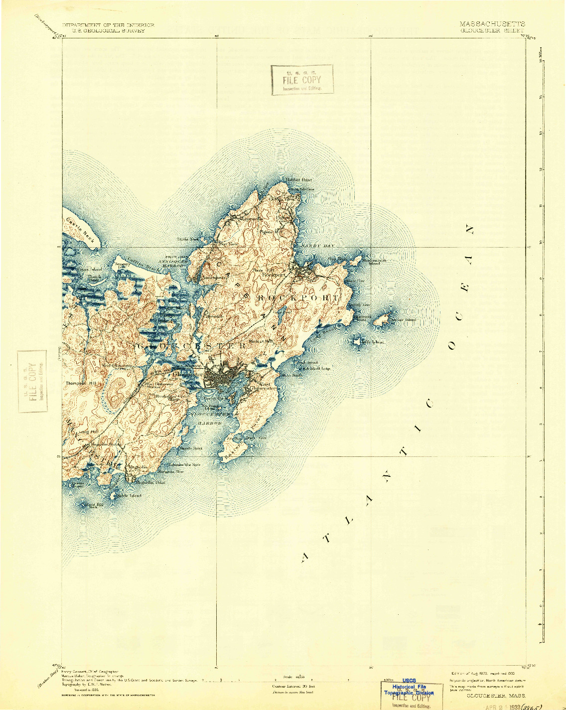 USGS 1:62500-SCALE QUADRANGLE FOR GLOUCESTER, MA 1893