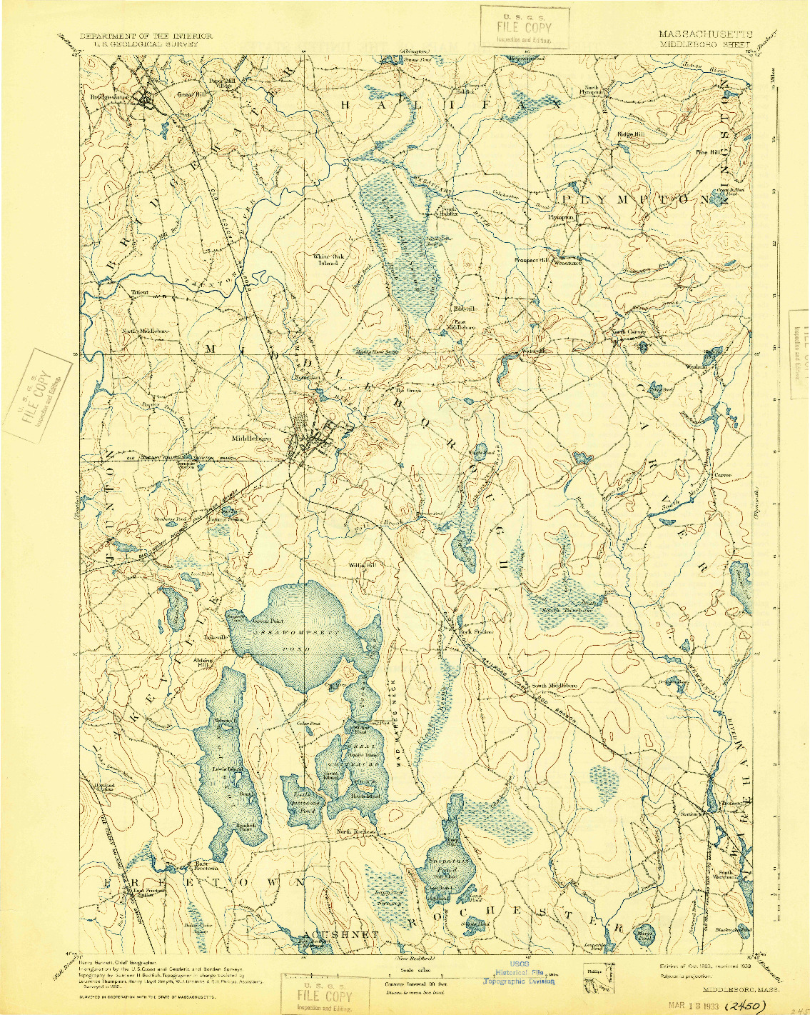 USGS 1:62500-SCALE QUADRANGLE FOR MIDDLEBORO, MA 1893