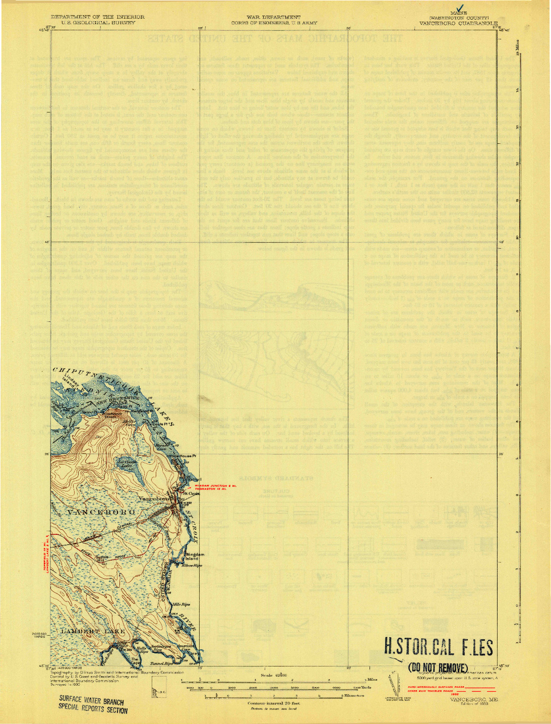 USGS 1:62500-SCALE QUADRANGLE FOR VANCEBORO, ME 1933