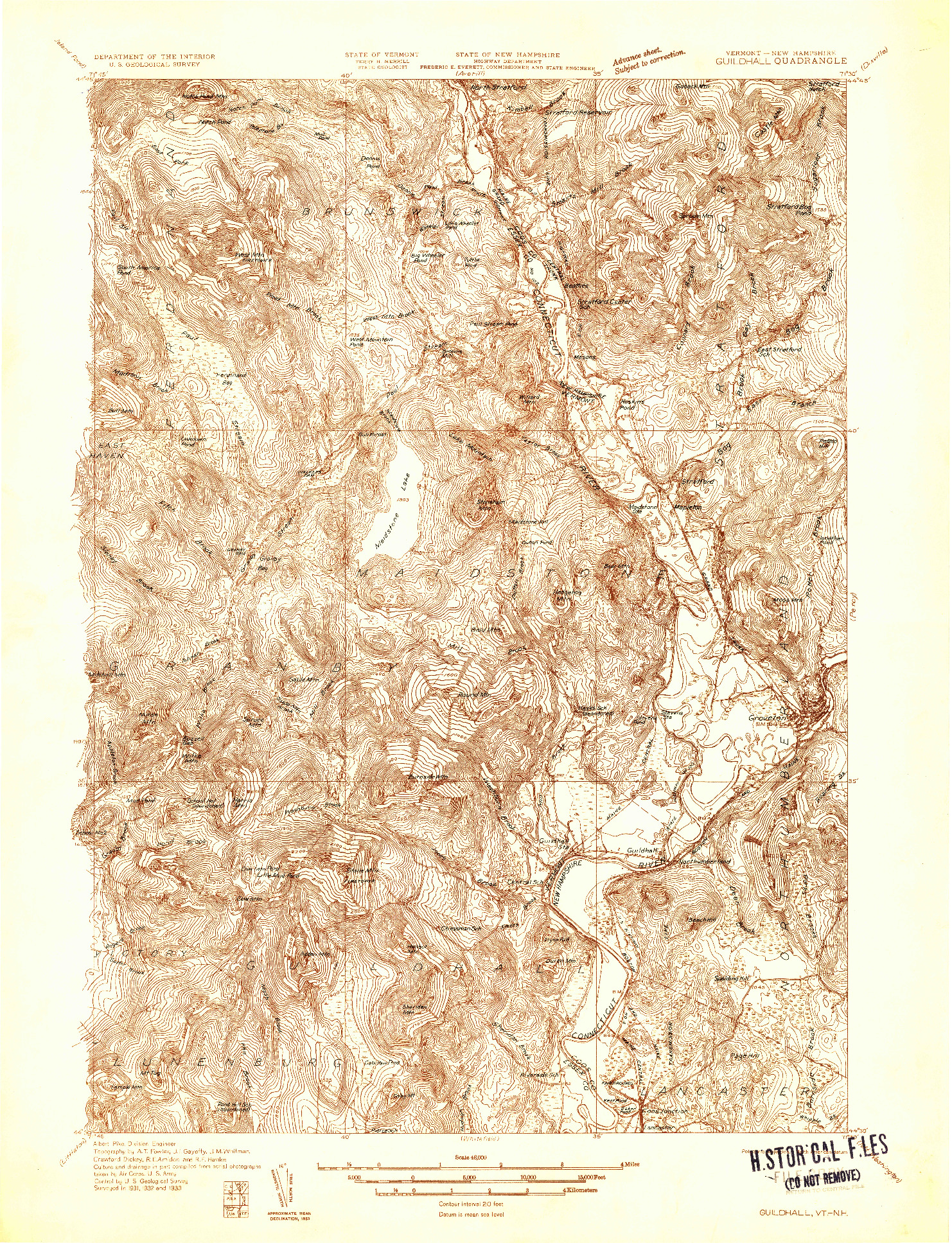 USGS 1:48000-SCALE QUADRANGLE FOR GUILDHALL, VT 1933