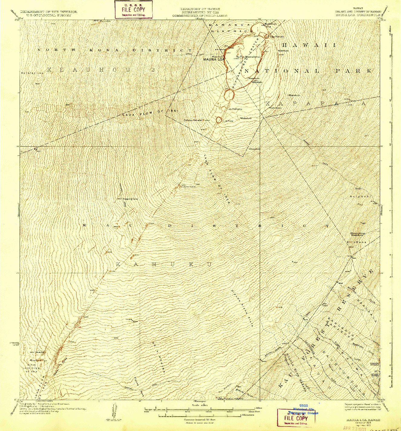 USGS 1:62500-SCALE QUADRANGLE FOR MAUNA LOA, HI 1928