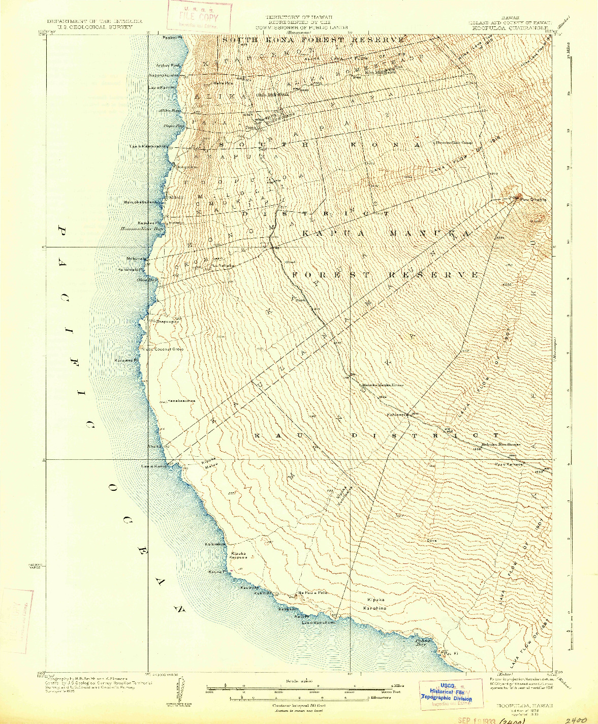 USGS 1:62500-SCALE QUADRANGLE FOR HOOPULOA, HI 1928