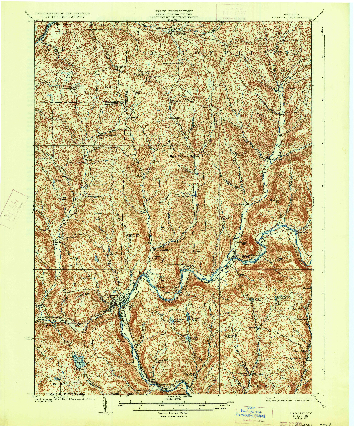 USGS 1:62500-SCALE QUADRANGLE FOR DEPOSIT, NY 1926