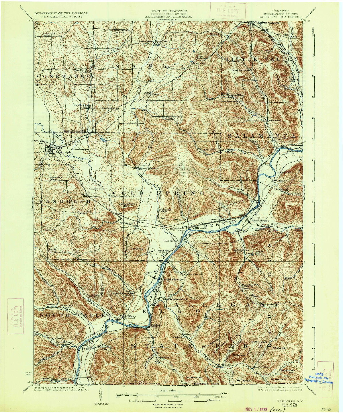 USGS 1:62500-SCALE QUADRANGLE FOR RANDOLPH, NY 1923